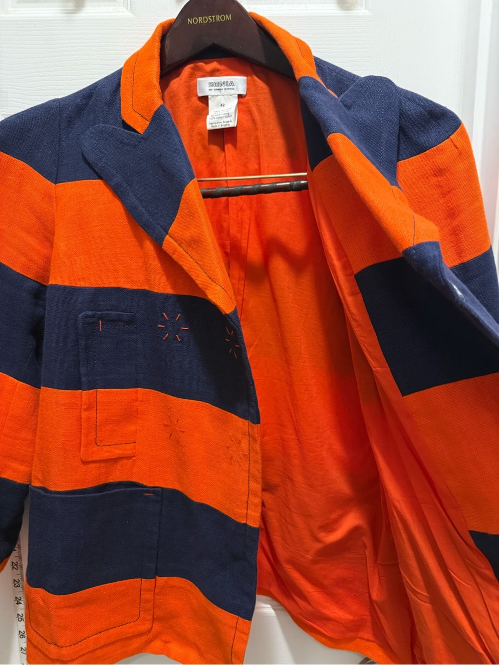 SONIA RYKIEL Ladies Striped Orange & Navy Blazer Jacket. Lined
